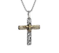 IOETSEUT necklace men,Retro Tang Grass Pattern Cross Green Zircon Flying Eagle Pendant Necklace for Men Women Good Luck Amulet Jewelry Gift,best gifts