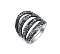 IOETSEUT Ring Jewelry Original Design Black Gun Plated Geometric Rings Jewelry Fashion Bohemia CZ Crystal Party Ring For Women Girls Dad's Gift