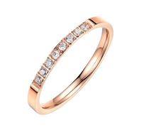 IOETSEUT Ring Jewelry Rose Gold Color Simple Rhinestone Rings Jewelry Inlaid Cubic Zirconia For Women Lady Ring Dad's Gift