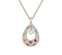 IOETSEUT sister necklace layered necklace women Austrian Crystal Waterdrop Necklace For Women The Peacock Princess Tears Multicolour Rose Gold Color Pendant Jewelry teacher gifts