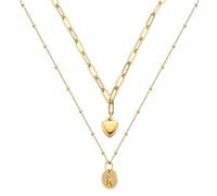 IOETSEUT sister necklace layered necklace women Chain Heart Initial Letter Pendant Necklace For Women Alphabet Choker Name Jewelry teacher gifts
