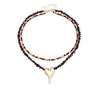 IOETSEUT sister necklace layered necklace women Heart Pendant Necklace Natural Colorful Stone Double Layer Necklace Luxury Exquisite Vintage Versatile Jewelry for Women Gift teacher gifts