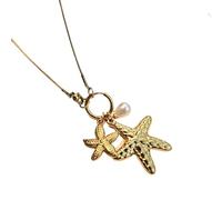 IOETSEUT sister necklace layered necklace women Necklace Sea Star Pearl Shell Whale Pendant Tassel Snake Chain Necklace Trendy Jewelry Gift for Women teacher gifts