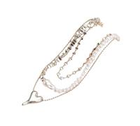 IOETSEUT sister necklace layered necklace women Pearl Heart Pendant Necklace for Women Exquisite Sweet Cool Punk Spliced Clavicle Chain Trendy Jewelry Gift 2025 teacher gifts