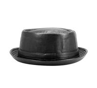 IOEUIWP Pork Pie Hat Men Black Leather Trilby Hat Male Fedora Cap Retro Women Autumn Caps Men's Vintage Jazz Hats Men's Summer(Black)
