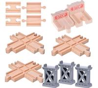 Ioffersuper 12 pcs Wooden Train Track Set, Male-Male Female-Female Bump Track,Bridge Pier Track(Random Color),Cross Track and Stop Track Compatible with All Major Brands (Mix)