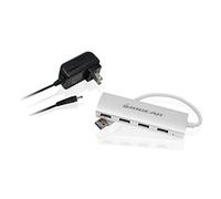 IOGEAR Powered 4 Port USB 3.0 Hub - 1 USB 3.0 In - 4 USB 3.0 Out - 5Gbps Data Transfer Rate - Compatible with Mac and Win - Aluminum Housing - GUH304P