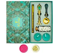 Ioggtser Alphabet T Wax Seal Stamp Set With Copper Head and Iron Handle - 60 Beads, Wooden Melting Spoon, 2 Candles, and Pen