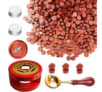 Ioggtser Wax Seal Beads Kit - 450PCS New Wine Red Sealing Set With Warmer, Melting Spoon, 2 Candles for Wedding Envelope