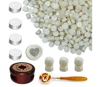 Ioggtser Wax Seal Kit - 400PCS Pearl White Beads, Warmer, Melting Spoon, 4 Candles - Wedding Envelope Sealing Wax Set
