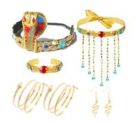 IOHJSA 7PCS Egyptian Costume Accessories, Cleopatra Costume with Egyptian, Includes Snake Headband Arm Cuffs Snake Bracelet Gemstone Bracelet a Pair Of Earrings, Costumes Vintage Party Decoration