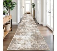 IOHOUZE Abstract Runner Rug 3x20 Ft Extra Long Washable Runners for Hallways, Non Slip Kitchen Runner Printed Faux Wool Entryway Runner Indoor, Modern Abstract Floor Carpet for Hall Stair, Beige Brown