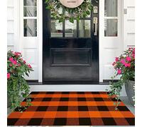 IOHOUZE Fall Buffalo Plaid Door Mat 27.5x43, Washable, Black Orange