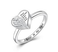 IOHUPCI 925 Sterling Silver Cremation Urn Ring Holds Loved Ones Ashes Angel Wing Heart Cremation Keepsake Ring Jewelry for Pet Human Ash, Metal, Cubic Zirconia
