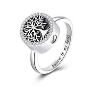 IOHUPCI Sterling Silver Tree of Life Cremation Urn Ring for Ashes Hold Loved Ones Forever in My Heart Memorial Keepsake Urns Ring for Women