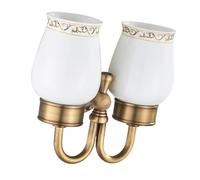 IOIUSKKU Antique Brass Embossed Toothpaste Holder With Double Cup Brush Holder And Wall Mount For Chic Spaces Living Room Easily Mounts To Wall With All Hardware Included