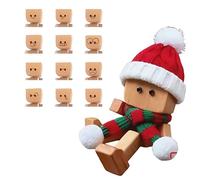 IOIUSKKU Christmas Shaking Wooden Man Figurine with 12 Magnetic Expressions, Wooden Man with Wobbly Legs for Car Dashboard Decoration, Funny Desk Decor with Wiggle for Home Office (With Hat+Scarf)