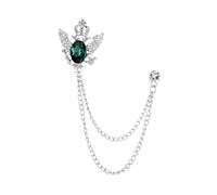 IOIUSKKU Crown Wing Brooch For Men Fashioned With Unique Chains Stylish Way To Professional Wardrobe Adding Elegance Shirt Tie Hat Scarf Dress Coat Brooch Fashion, Silver and Green, 3.5x3.2cm