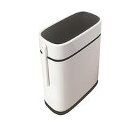 IOIUSKKU Efficient And Durable Bathroom Trash Can With Integrated Toilet Brush Holder Stylish PP White Plastic Garbage Can, black cover, 15L