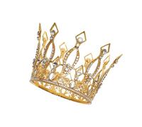 IOIUSKKU for Glamorous Round Crystal Queen Crowns Headband for Party Bridesmaids Costume Wedding Birthday, Gold, 9.5cm x 11cm