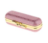 IOIUSKKU Lipstick Holder Makeup Case with Mirror Elegant Exquisite Handwork for Travel Lip Makeup Front and Side with High Grade Gold Edge Lipstick Organizer Storage, Light Pink