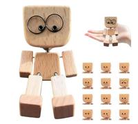 IOIUSKKU Shaking Wooden Man Figurine with 12 Magnetic Expressions, Wooden Man with Wobbly Legs for Car Dashboard Decoration, Funny Desk Doll with Kinetic Wiggle for Home Office Decor