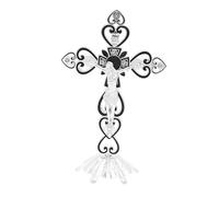 IOIUSKKU Standing Crucifix Base Catholic Jesus Cross Wall Crucifix Cross Decorative Accent For Living Room Or Church Vintage Metal Standing Prayer Crosses, Black, 20x12.5cm