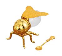 IOIUSKKU Stylish Bee Honey Pot With Spoon Unique Honey Jar Stunning For Storing Sugar And Condiments Jar Shape Of Bee Is Modern Dipper Set Home Kitchen Alloy Glass, Gold Rose, 10x15x8.5cm