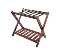 IOIUSKKU Two Layer Bamboo Storage Rack With Portable Suitcase Stand Stylish Luggage Holder For Guest Rooms And Vacation Stays Luggage Rack With Storage Shelf, Brown, 68x45x55cm
