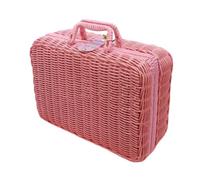 IOIUSKKU Vintage Imitation Rattan Suitcase Woven Basket Tote Enhancing Storage Solutions and Decorative Needs Imitation Rattan Suitcase is with Refined Appearance and Fine Texture, Pink, XL