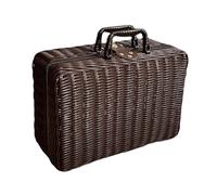 IOIUSKKU Wicker Picnic Basket Storage Box Retro PP Wicker Suitcase Vintage Handbag Stackable Best for Beach Days and Sunny Picnics Woven Organize Basket Box with Leather Strap Lock, Brown, L