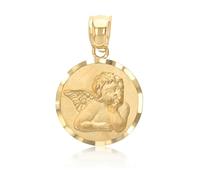 Ioka - 14K Gold Guardian Angel Pendant - Real Cherub Charm - Confirmation Christening Baptism Jewelry Gift - Catholic Christian Keepsake - Religious Necklace Accessory (10mm and 14.5mm), L, Yellow