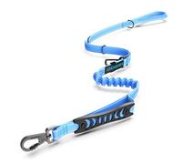 IOKHEIRA Bungee Leads with Car Seat Belt Buckle, Reflective Thread with Traffic Control Handle, Adjustable Dog Leash for Small to Large Dogs - Light Blue