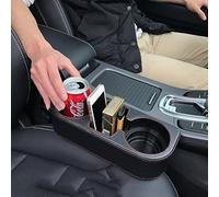 IOKONE Car Cup Holder, Auto Cup Drink Holders，Multifunctional Auto Front Seat Organizer with PU Leather Cover, Gap Filler Storage Box Coin Bucket Console Side Pocket Cell Mobile Phone Holder (Black)