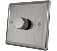 iolloi LED Dimmer Switch 1/2 Gang On/Off Rotary Dimmer Switch for Dimmable LED/Incandescent Bulbs/Halogen Lamps Brushed Steel 3-100W