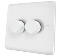 iolloi LED Dimmer Switch 2 Gang, Push on/off Rotary Trailing-Edge Dimmer Switch For Dimmable LED, No Neutral Required,2-Way,100 Watts (1-10 LEDs)