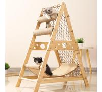 IOLUIKYUK Cat Climbing Frame - Wooden Triangle Perch with Hanging Toy, Space-Saving Design for Home, Bedroom, Living Room