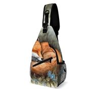 IOLVSHGH A Sleeping Fox Sling Bag with Rfid Blocking Causal Mens Crossbody Bag Lightweight Chest Pack Large Man Purse Travel Crossbody Backpack Shoulder Sling Backpack for Hiking Running Cycling