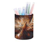 IOLVSHGH Abstract Phoenix Round Pen Holder for Desk PU Leather Pencil Holder Cute Pencil Cup Desktop Pen Cup Makeup Brush Storage Organizer Stationery Organizer Supplies for Office