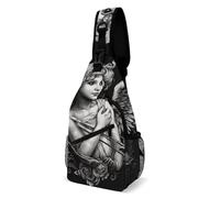 IOLVSHGH Angel Portrait Sling Bag with Rfid Blocking Causal Mens Crossbody Bag Lightweight Chest Pack Large Man Purse Travel Crossbody Backpack Shoulder Sling Backpack for Hiking Running Cycling