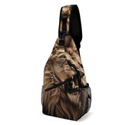 IOLVSHGH Angry Lion Sling Bag with Rfid Blocking Causal Mens Crossbody Bag Lightweight Chest Pack Large Man Purse Travel Crossbody Backpack Shoulder Sling Backpack for Hiking Running Cycling