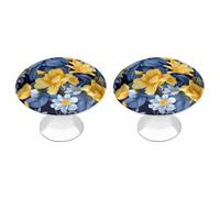 IOLVSHGH Blue Base Yellow Floral Kitchen Cabinet Knobs 2 Pack Bathroom Drawer Pulls Metal Dresser Knobs with Screw Cabinet Hardware Round Cabinet Handles for Cupboard Closet Bifold Door