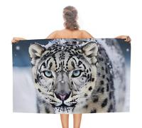 IOLVSHGH Blue Eyed Snow Leopard Beach Towels Oversized 31"X 51" Extra Large Microfiber Pool Towel Sand Free Lightweight Beach Blanket Absorbent Quick Dry Bath Towels for Swim Pool Yoga Gym Camping