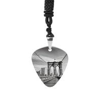 IOLVSHGH Brooklyn Bridge Guitar Pick Necklace for Men Women Guitar Pick Holder Necklace Stainless Steel Picks Medium Pendant Musical Jewelry Gifts for Electric Guitar Bass Ukulele Players
