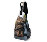 IOLVSHGH Brown Tabby Kitten Sling Bag with Rfid Blocking Causal Mens Crossbody Bag Lightweight Chest Pack Large Man Purse Travel Crossbody Backpack Shoulder Sling Backpack for Hiking Running Cycling