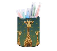 IOLVSHGH Cartoon Giraffe Round Pen Holder for Desk PU Leather Pencil Holder Cute Pencil Cup Desktop Pen Cup Makeup Brush Storage Organizer Stationery Organizer Supplies for Office