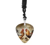 IOLVSHGH Chicken And Rooster Print Guitar Pick Necklace for Men Women Guitar Pick Holder Necklace Stainless Steel Picks Medium Pendant Musical Jewelry Gifts for Electric Guitar Bass Ukulele Players