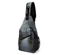 IOLVSHGH Creepy Cemetery Sling Bag with Rfid Blocking Causal Mens Crossbody Bag Lightweight Chest Pack Large Man Purse Travel Crossbody Backpack Shoulder Sling Backpack for Hiking Running Cycling