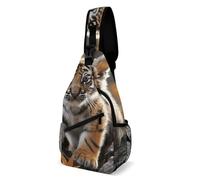IOLVSHGH Cute Tiger Sling Bag with Rfid Blocking Causal Mens Crossbody Bag Lightweight Chest Pack Large Man Purse Travel Crossbody Backpack Shoulder Sling Backpack for Hiking Running Cycling