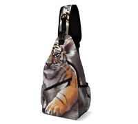 IOLVSHGH Cute Tiger Sling Bag with Rfid Blocking Causal Mens Crossbody Bag Lightweight Chest Pack Large Man Purse Travel Crossbody Backpack Shoulder Sling Backpack for Hiking Running Cycling